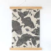 Koi Block Print on Warm Linen