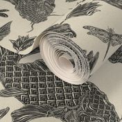 Koi Block Print on Warm Linen