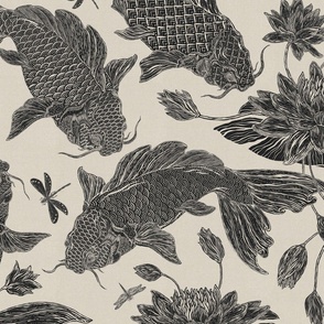 Koi Block Print on Warm Linen