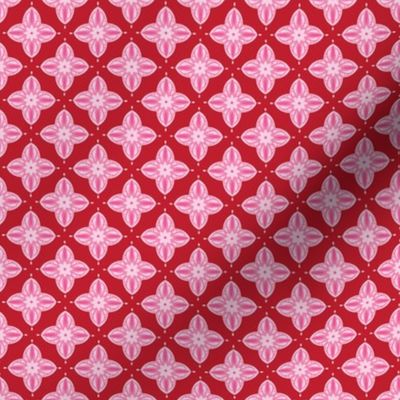 Pink and red clover geo damask - 1.33" small 