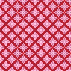 Pink and red clover geo damask - 1.33" small 