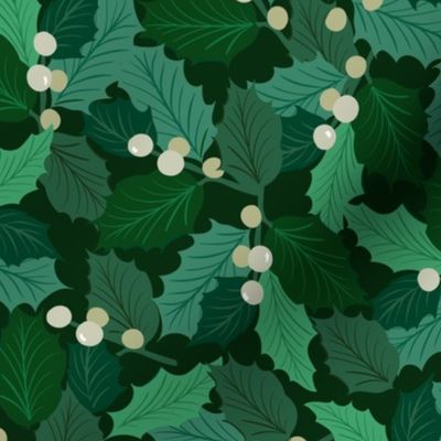 Christmas Holly leafs green with white