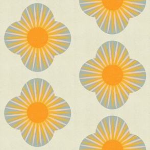 Sunrise Serenity - Retro Sunburst Floral Pattern for Tranquil Wallscapes