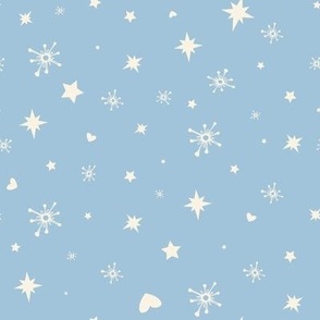  Holiday Snowy Stars + Hearts in Powder Blue + Cream