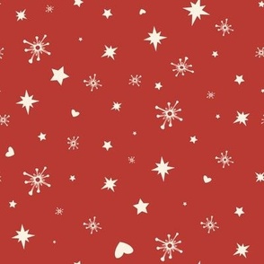  Holiday Snowy Stars + Hearts in Poinsettia Red + Cream