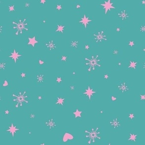  Holiday Snowy Stars + Hearts in Mint + Pink