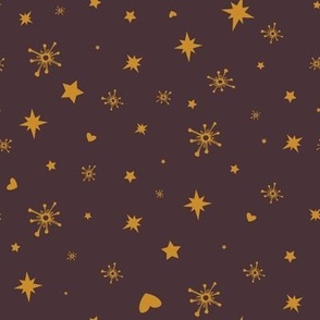  Holiday Snowy Stars + Hearts in Chocolate Brown + Gold