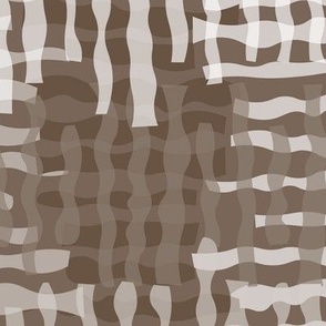 493 - Jumbo scale monochrome cool chocolate and taupe browns papercut organic wonky shapes in tartan plaid setting for fun wallpaper, duvet covers and cotton sheet sets,  tablecloths,  pillows and curtains.