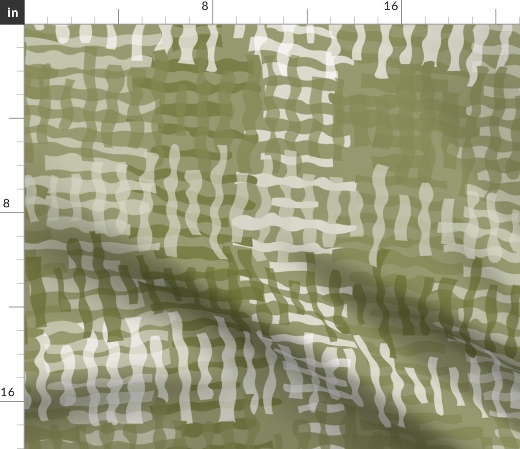 493 - Jumbo scale monochrome forest moss green papercut organic wonky shapes in tartan plaid setting for fun wallpaper, duvet covers and cotton sheet sets,  tablecloths,  pillows and curtains.