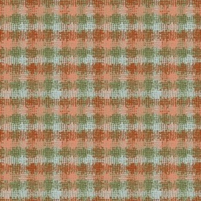 493 - Mini small scale papercut organic wonky shapes in orange, coral, green and grey tartan plaid setting for children/kids apparel, scrunchies, hair ties, nursery décor and accessories, patchwork quilting, 