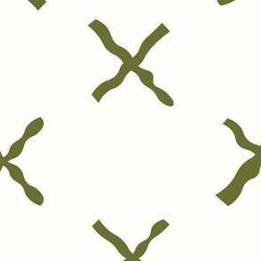 492 - Organic wonky wavey x shapes in olive green coordinate for apparel_ bed linen_ table cloths and apparel-14