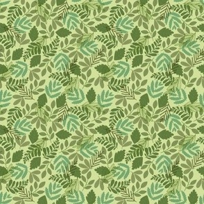 Overlapping monochromatic  leaves in green colors 