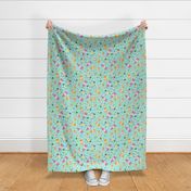 Small - Dancing Cats - Foam green (mint green) - Colorful funny happy cats in clothing dancing with music notes - Children Cartoon Funky Kids - yellow pink blue green - childrens clothes kids print