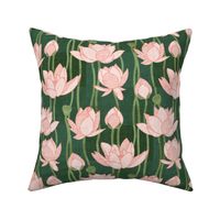 Lotus Flowers in Green and Pink Canvas Collage 