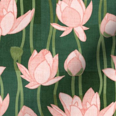 Lotus Flowers in Green and Pink Canvas Collage 