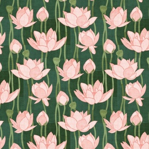 Lotus Flowers in Green and Pink Canvas Collage 