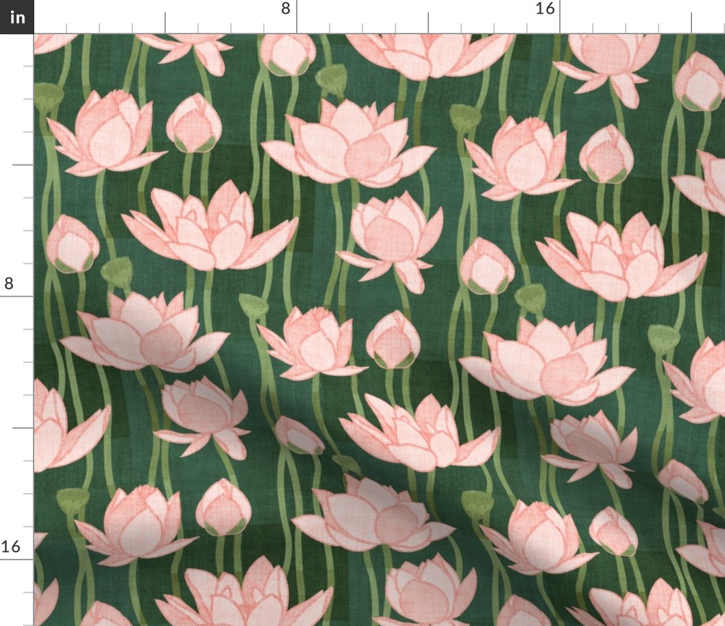 Lotus Flowers in Green and Pink Canvas Collage 