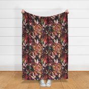 Beautiful floral chaos. Bright abstract tropical floral pattern.