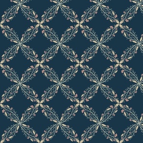 Midnight Florals Symphony: Navy Elegance with Wintry Botanicals - Sophisticated Fabric Design
