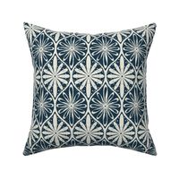 Midnight Florals: Geometric Petal Lattice - Sophisticated Navy Blue Fabric Design