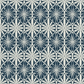 Midnight Florals: Geometric Petal Lattice - Sophisticated Navy Blue Fabric Design