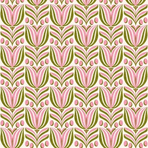 Tulips for Easter, olive and pink (Medium) - flowers and eggs