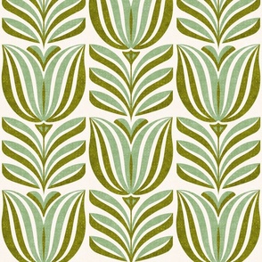 Tulips for Spring, olive and green (Xlarge) - flowers and leaves
