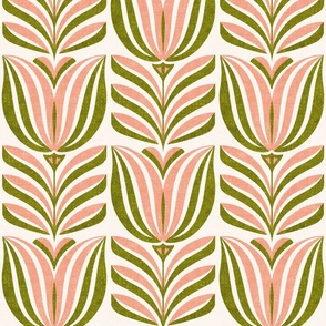 Tulips for Spring, olive and orange (Xlarge) - flowers and leaves