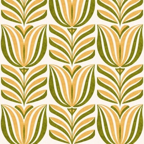 Tulips for Spring, olive and yolk (Xlarge) - flowers and leaves