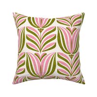 Tulips for Spring, olive and pink (Xlarge) - flowers and leaves