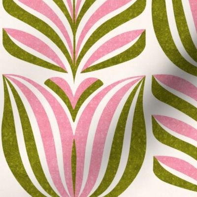 Tulips for Spring, olive and pink (Xlarge) - flowers and leaves