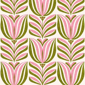 Tulips for Spring, olive and pink (Xlarge) - flowers and leaves