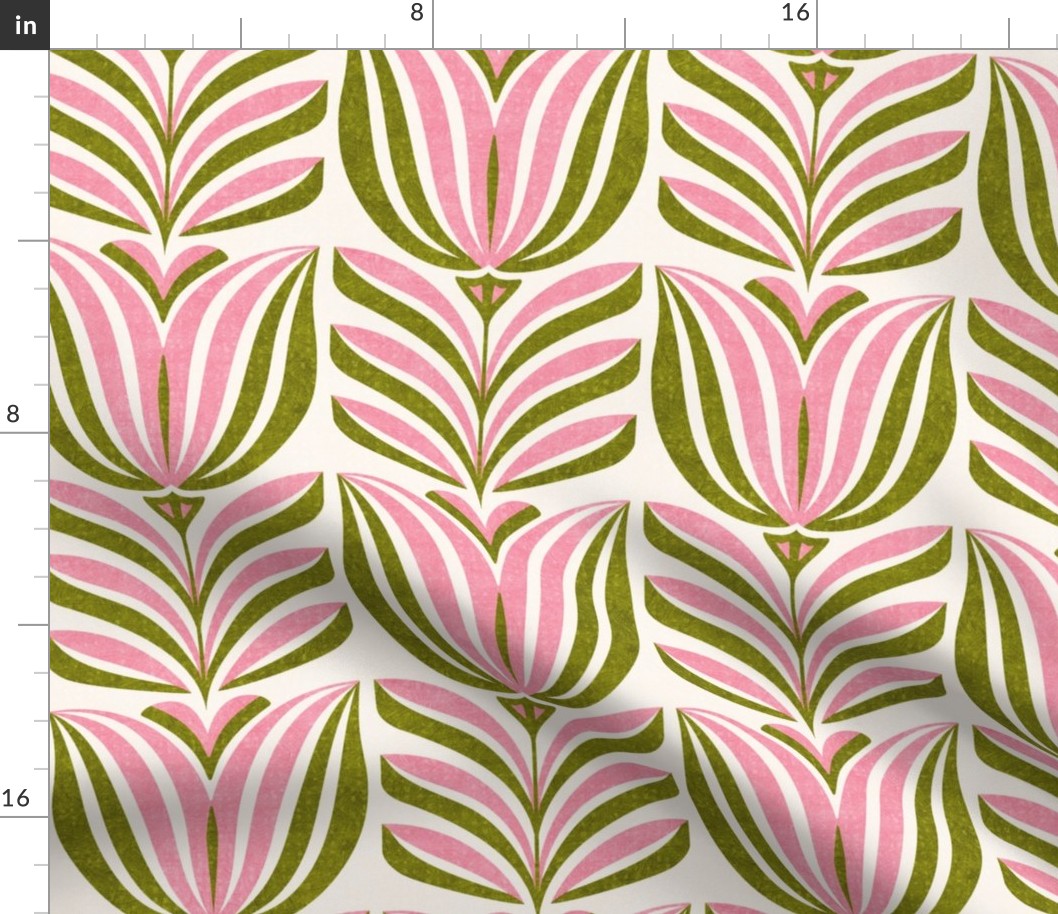 Tulips for Spring, olive and pink (Xlarge) - flowers and leaves