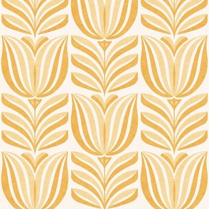 Tulips for Spring, pastel butter yellow (Xlarge) - flowers and leaves