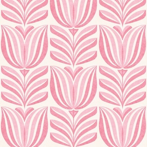 Tulips for Spring, pastel sweet pink (Xlarge) - flowers and leaves