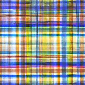 Tartan watercolor blue yellow orange