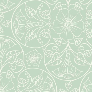 Serene Wallpaper - Moonflowers - pale green - large scale