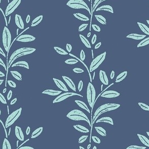 modern calssic damask inspired ferns, light blue on navy blue