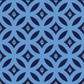 interlocking circles with floral bouquets in blue | medium