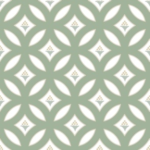 interlocking circles with floral bouquets in sage green and white | medium