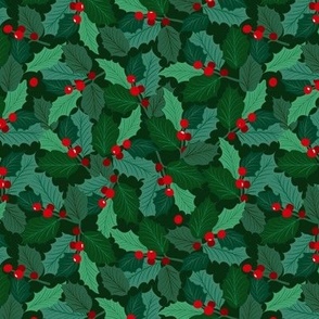 Christmas Holly branch  green with red_SMALL