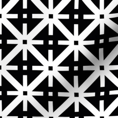 Trellis - Harlequin - Geometric Lattice - White Lines on Black - Diamonds
