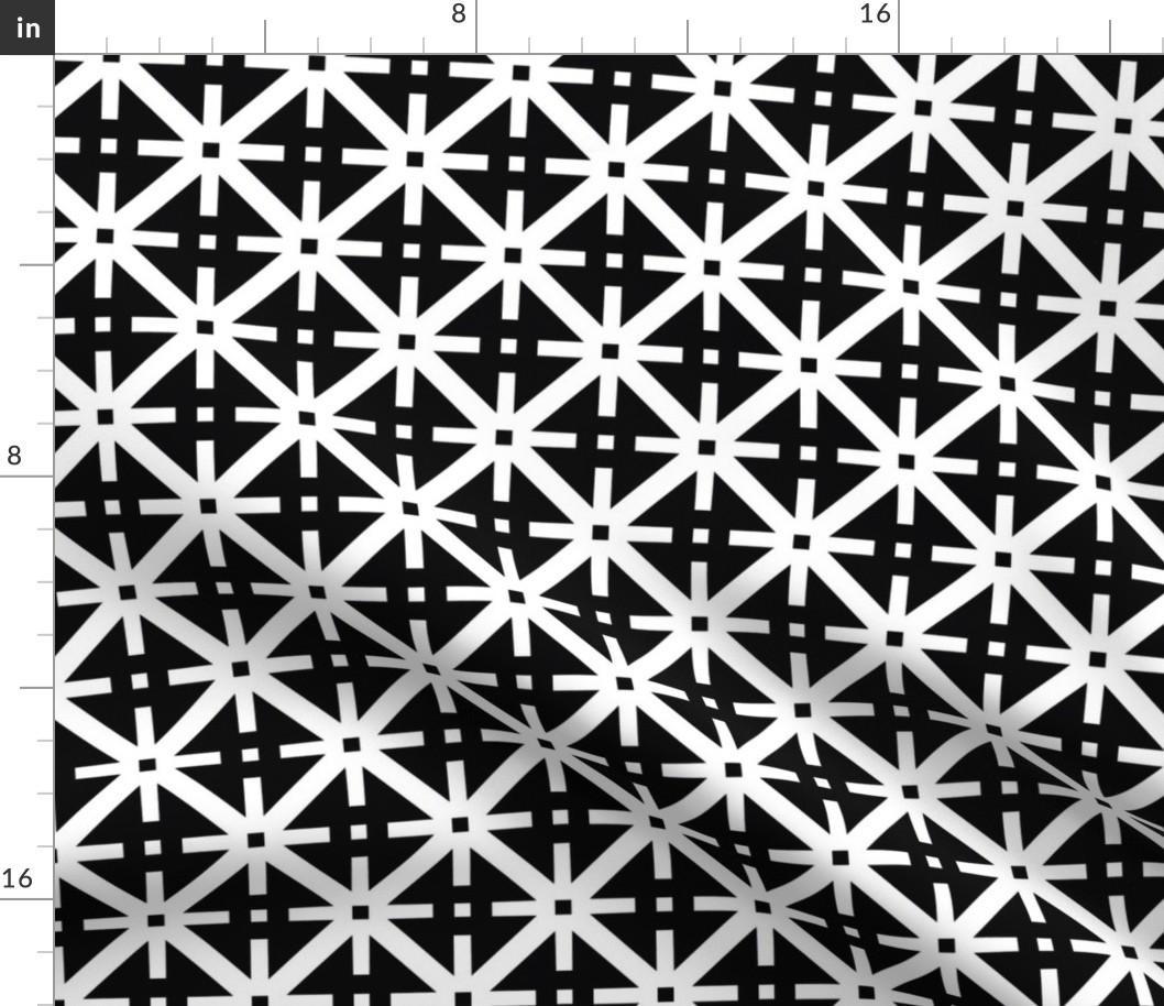 Trellis - Harlequin - Geometric Lattice - White Lines on Black - Diamonds