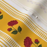 Yellow Rococo Stripes with Roses and Rosebuds