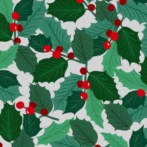 Christmas Holly leafy branches  traditional _Cream LRG