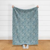 zen cats's garden wallpaper - aqua blue and ivory - medium scale