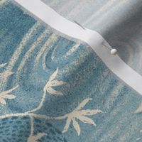 zen cats's garden wallpaper - aqua blue and ivory - medium scale