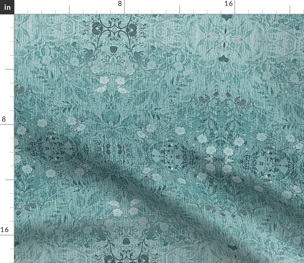 damask- teal faux foil Fabric | Spoonflower