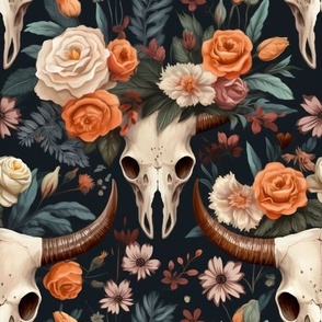 Large scale cow skull large floral
