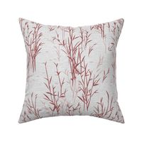 Shades of Serenity - grass with leaves in shades of red on light grey with linen texture - small scale